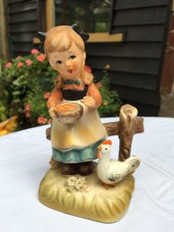 1950s Hummel Copy Arnart Erich Stauffer Porcelain Accordion Feeding The Chickens Figurine