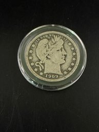 1909 Barber Silver Quarter