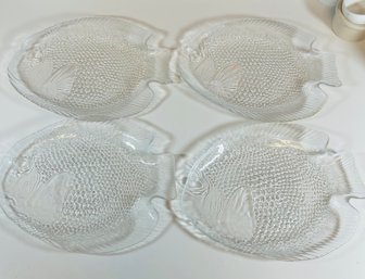 Clear Glass Fish Plates - Set Of 4