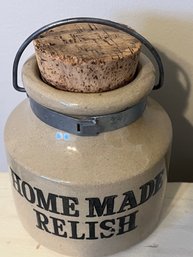 'homemade Relish' Country Stoneware Crock With Cork Stopper