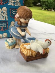 1960s Enesco Country Cousins 'Sarah's Eggs' No. E-4379 - New Old Stock Unused Chicken Figurine Set In Box