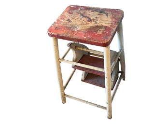 Antique Convertible Wooden Step Stool With Original Finish