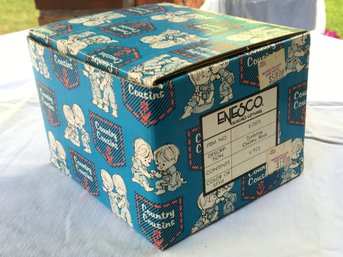 70s-80s Enesco Country Cousins 'Tumbling Country Boys' No. E-7573 - New Old Stock Unused Figurine Set In Box
