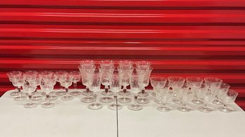 Vintage Elegant Etched Glassware (Wine Goblets, Cordial Glasses, Sherbet) Ref: LM