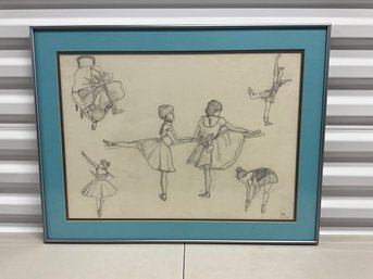 Vintage Hand Drawn Ballet Rehearsal Dancing Dancer Sketch Framed (25.25in W X 19.25' H) Ref: TM