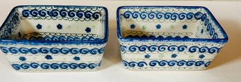 Pair Of Stoneware Dishes In Style Of Polish Pottery