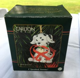 Vintage Carlton Cards Heirloom Treasures 'I Spotted Santa' Dalmation Dog Ornament - New / Unused