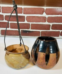 Studio Art Pottery Pieces - Planter, Candle Holder/jar, Signed