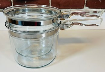 Pair Of Pyrex Pots - Glass And Stainless (no Lids)
