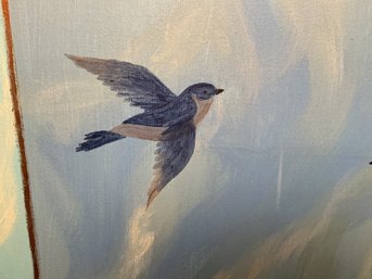Large Modern Artwork Acrylic On Canvas Bird Study 23 X 30