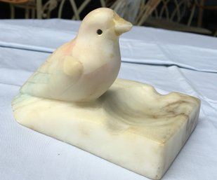 Mid Century Italy Hand Carved Italian White Marble Bird Trinket Dish / Ashtray