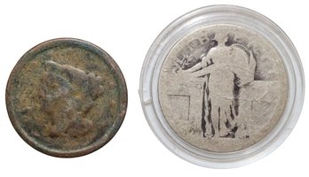 Dateless Half Cent Coin And Standing Liberty Dateless Coin