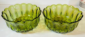 Pair Of Vintage Green Glass Bowls