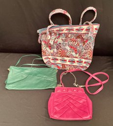 Lots Of 3 Purses Italian Leather Quilted Tote Pink Dual Handle Handbag