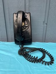 Vintage Black Bell System Rotary Dial Wall Telephone