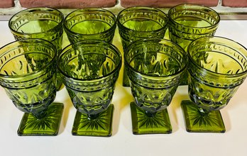 Lot Of MCM Green Glass Footed Goblets