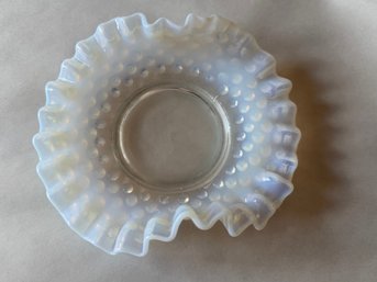 Vintage Fenton Opalescent White Glass Hobnail Candy Trinket Dish Or  Bowl With A Ruffled, Crimped Edge