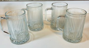 Set Of Four Clear Glass Striped Beer Glasses