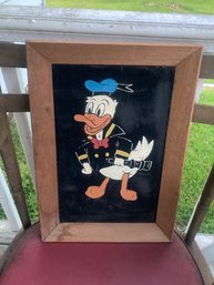 Mid Century 1960's Donald Duck Painting On Velvet