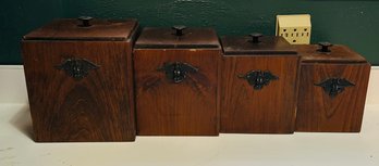 Vintage Wooden Cannister Set With Eagle