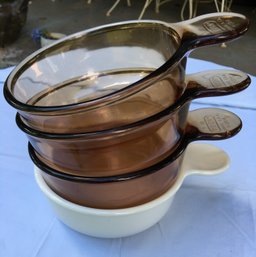 Lot Of 4 Vintage Heavy Corning Grab It & Vision Corning Ware Glass French Onion Soup Bowls