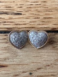 14K Gold Diamond Heart Stud Earrings