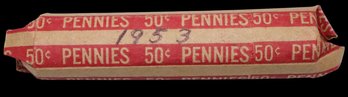 1953 Lincoln Wheat Cent Roll - 50 Coins Total