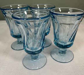 Fostoria (?) Jamestown Footed Blue Ice Tea Glasses - 4
