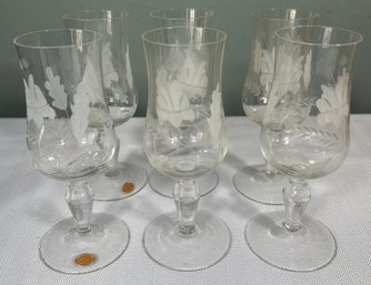 Set Of 6 Wineglasses With Leaf Detail, Poland