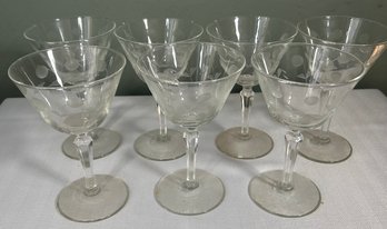 Champagne/Dessert Cups With Etched Cherries - Set Of 7