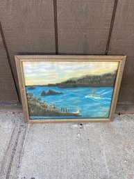 Antique Painting Boat On Water