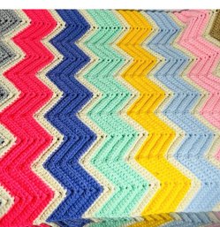 Crochet Blanket Chevron Zig Zag Pattern, Handmade