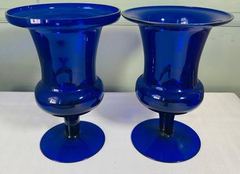 Pair Of Cobalt Blue Urns Made In Poland