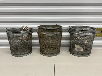 Grouping Of Vintage Galvanized Minnow Small Fish 8in H X 9in D Bait Buckets (3 Sets) Ref: TM