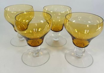 Vintage Set Of 4 Amber Glass Goblets