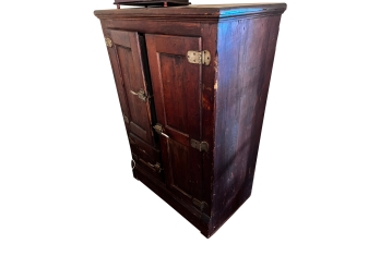 Antique American Oak Ice Box - Early 20th Century Campaign Style With Original Hardware