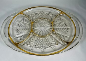 Vintage Glass Divided Tray With Gold Accents