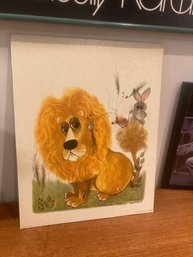 Mid Century Litho Lion And Bunny
