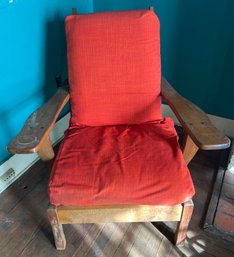 Vintage MCM Adjustable Back Wooden Armchair, Slipcovered