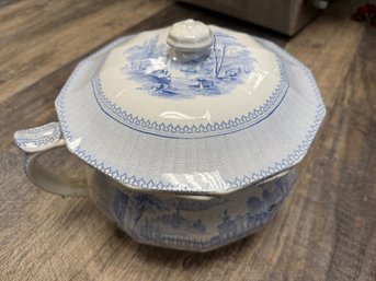 Antique English Staffordshire Blue And White Transferware Covered Vegetable Tureen Dating From The 19th C