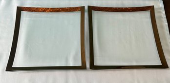 Pair Of Large Square Platters, Gold Rim