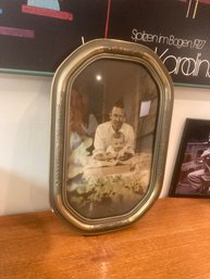 Vintage Frame With Bubble Glass With Father And Son Picture