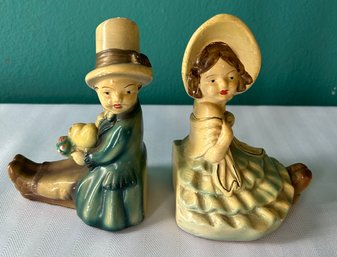 Vintage Chalkware Boy & Girl Bookends