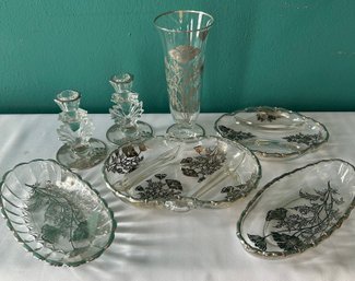Lot Of Vintage Glass With Silver Overlay