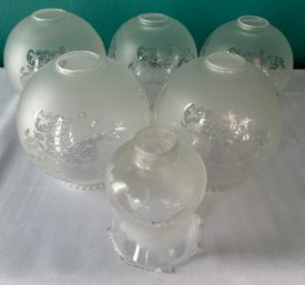 Lot Of Etched And Frosted Oil Lamp Shades