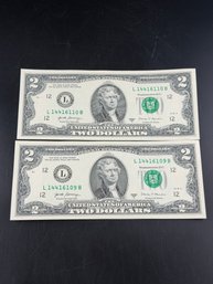 2 2017-A UNC $2.00 Bills In Numeric Order
