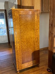 Antique Tiger Maple Wood Wardrobe Armoire