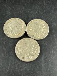 Lot Of 3 Buffalo Nickels 1936, 1936-D, 1936-S