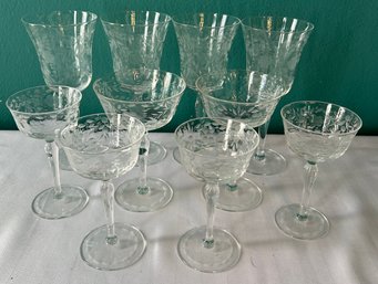 Set Of Beautiful Etched Vintage Stemware