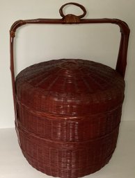 Vintage Asian Style Woven Stacking Wedding Basket, Carry Ring Top